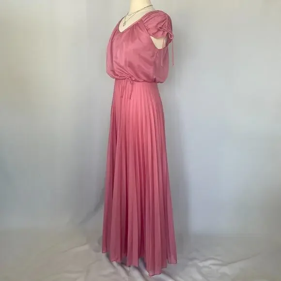 Vintage Formal Dress Size Small Pink Accordion Pleated Maxi Prom Bridesmaid 80s - Picture 6 of 16